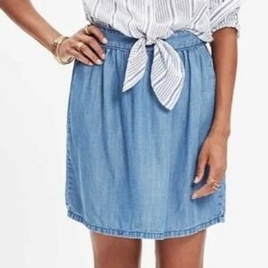 Madewell Womens Chambray Blue Gathered A-Line Mini Skirt Size 6 Back Zip Casual